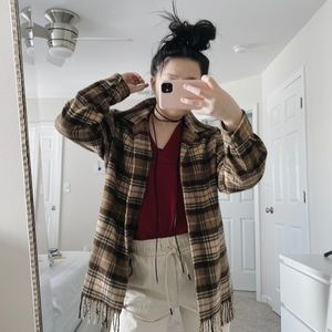 Plaid Fringe Sweater Jacket